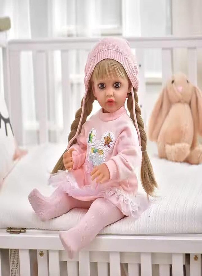 VIKINGS 22" Real Fashion Doll for Girls, Full Silicone Body Musical Reborn Baby Doll, Big Size Realistic Newborn Baby Doll with Cloth, Nipple Bottle for Age 3+ Kids Birthday Christmas (Multicolor) - Image 2